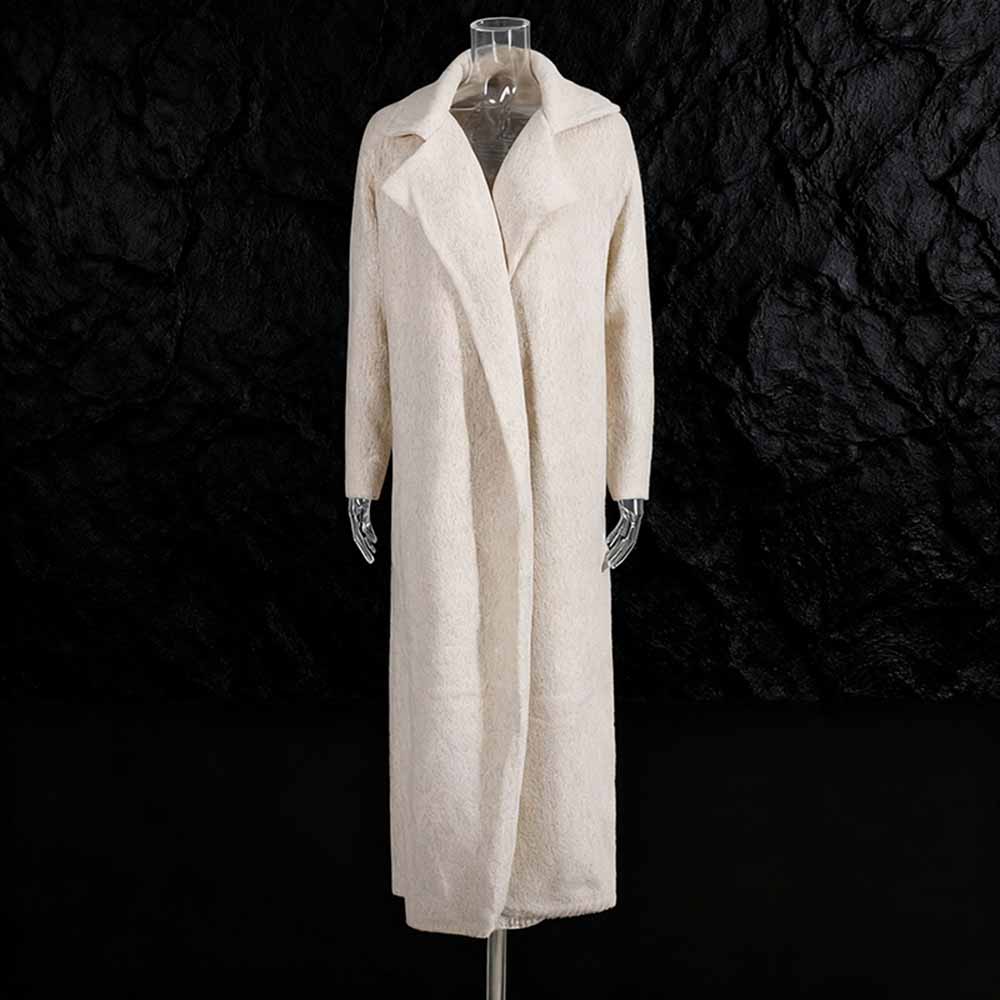 Elegant SD Dresscode three piece women's sweater set featuring a long cream coat for stylish layering