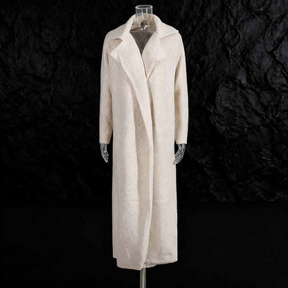 Elegant SD Dresscode three piece women's sweater set featuring a long cream coat for stylish layering
