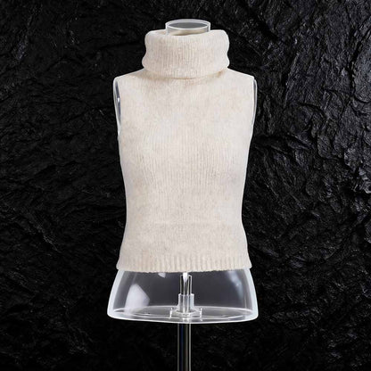 SD Dresscode three piece women's sweater set featuring a stylish sleeveless turtleneck in cream color