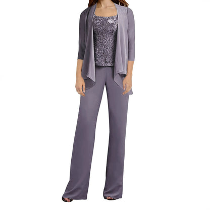 Mother of The Bride Dresses Pant Suits Three Pieces Formal Suit Lace Wedding Guest Outfit