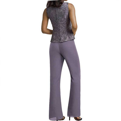 Mother of The Bride Dresses Pant Suits Three Pieces Formal Suit Lace Wedding Guest Outfit