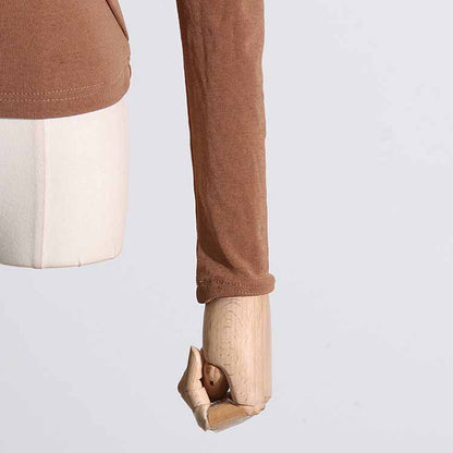 Womens Hollowed out twisted top slim fit long sleeved T-shirt top