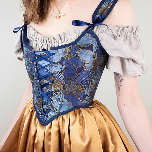 Womens Vintage Asymmetrical Hem Overbust Corset Tie Front Lace-up Bustier