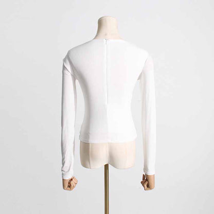 Womens Hollowed out twisted top slim fit long sleeved T-shirt top