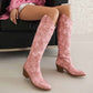 Women Cowboy Boot Faux Leather Embroidered Knee High Cowgirl Western Boots