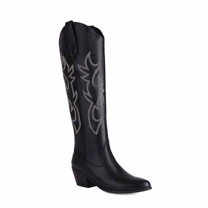 Women Cowboy Boot Faux Leather Embroidered Knee High Cowgirl Western Boots