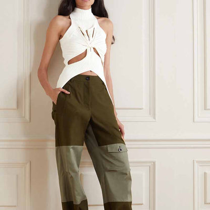 Women's Cutout Twist-front Ribbed Cotton-blend Tank Top