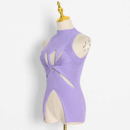 Women's Cutout Twist-front Ribbed Cotton-blend Tank Top