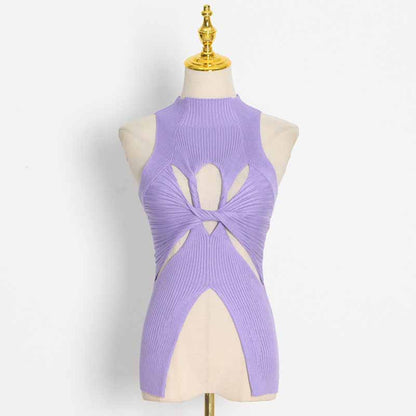 Women's Cutout Twist-front Ribbed Cotton-blend Tank Top