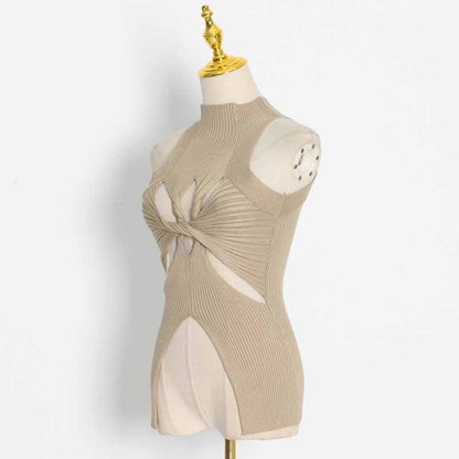 Women's Cutout Twist-front Ribbed Cotton-blend Tank Top