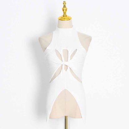 Women's Cutout Twist-front Ribbed Cotton-blend Tank Top