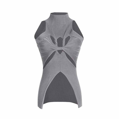 Women's Cutout Twist-front Ribbed Cotton-blend Tank Top