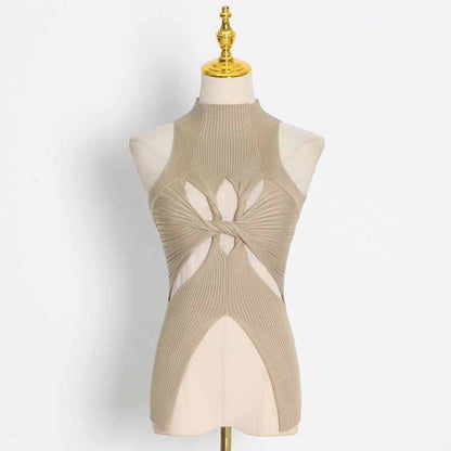 Women's Cutout Twist-front Ribbed Cotton-blend Tank Top