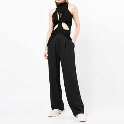 Women's Cutout Twist-front Ribbed Cotton-blend Tank Top