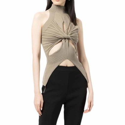 Women's Cutout Twist-front Ribbed Cotton-blend Tank Top