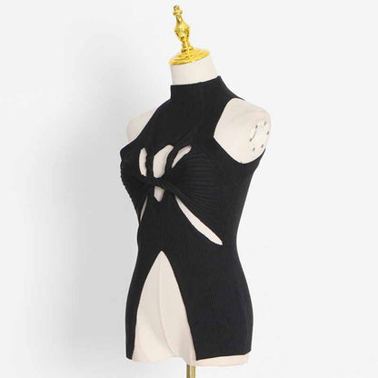 Women's Cutout Twist-front Ribbed Cotton-blend Tank Top