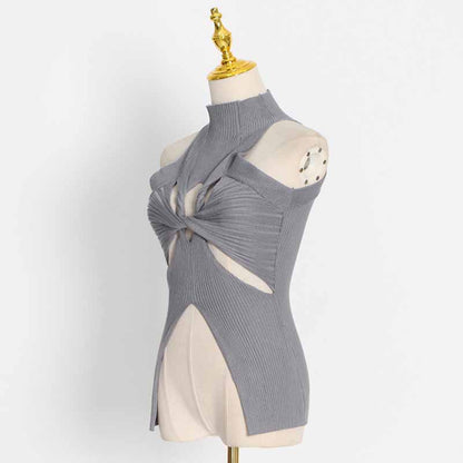 Women's Cutout Twist-front Ribbed Cotton-blend Tank Top