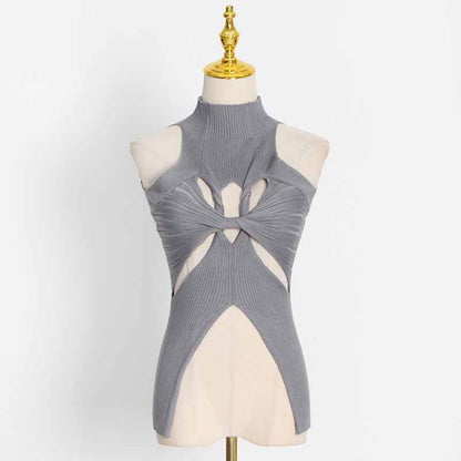 Women's Cutout Twist-front Ribbed Cotton-blend Tank Top
