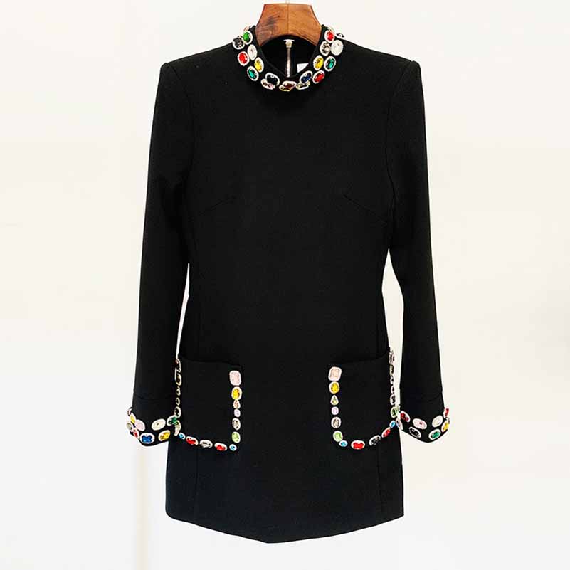 Women's Mini Dress With Beads and Pocket Fashion Dress