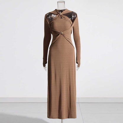 Long Sleeve Cut Out Knitted Midi Dress