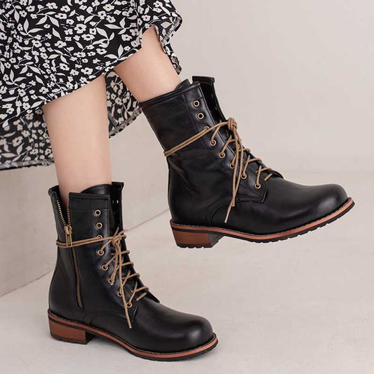 Women's Low Heel Lace-Up Boots