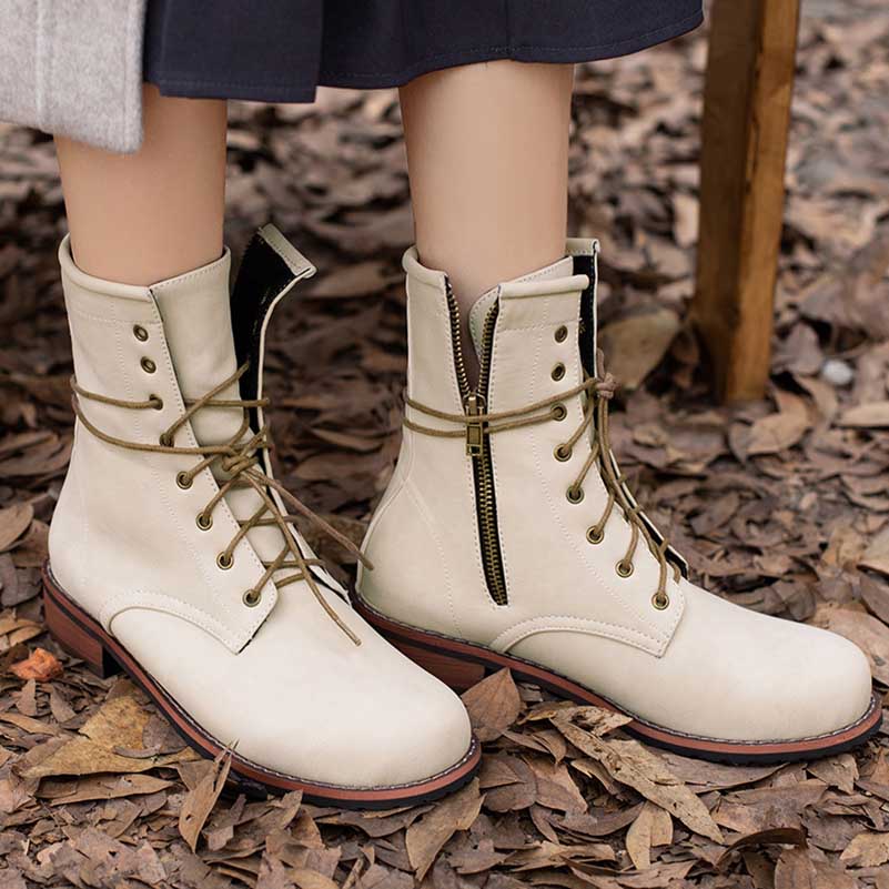 Women's Low Heel Lace-Up Boots