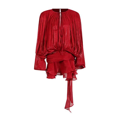 Women's Pleated Ruffle Mini Dress