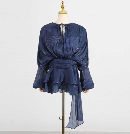 Women's Pleated Ruffle Mini Dress