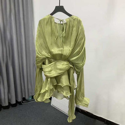 Women's Pleated Ruffle Mini Dress