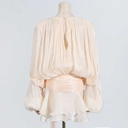 Women's Pleated Ruffle Mini Dress