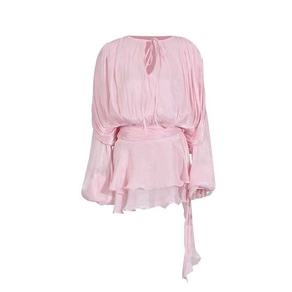 Women's Pleated Ruffle Mini Dress