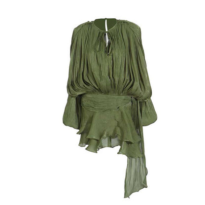 Women's Pleated Ruffle Mini Dress