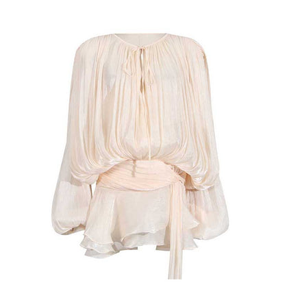 Women's Pleated Ruffle Mini Dress