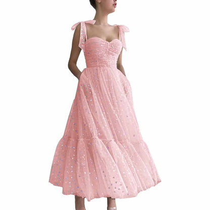 Tulle Prom Dresses Tea Length Spaghetti Straps Formal Evening Party Gowns for Women