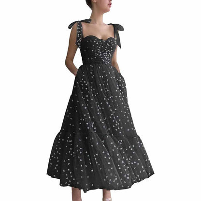 Tulle Prom Dresses Tea Length Spaghetti Straps Formal Evening Party Gowns for Women