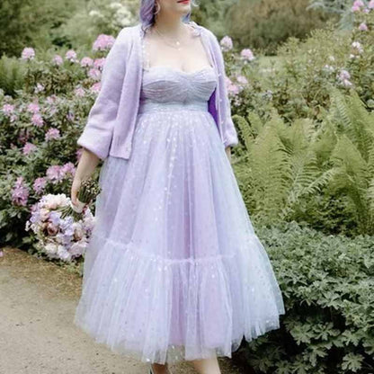 Tulle Prom Dresses Tea Length Spaghetti Straps Formal Evening Party Gowns for Women