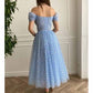 Off Shoulder Tulle Homecomng Dress Tea Length Formal Dress Party Gowns with Belt