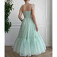 Tulle Prom Dresses Tea Length Spaghetti Straps Formal Evening Party Gowns for Women