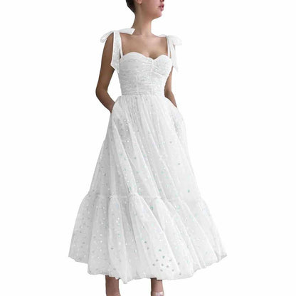 Tulle Prom Dresses Tea Length Spaghetti Straps Formal Evening Party Gowns for Women