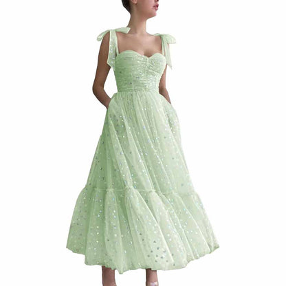 Tulle Prom Dresses Tea Length Spaghetti Straps Formal Evening Party Gowns for Women