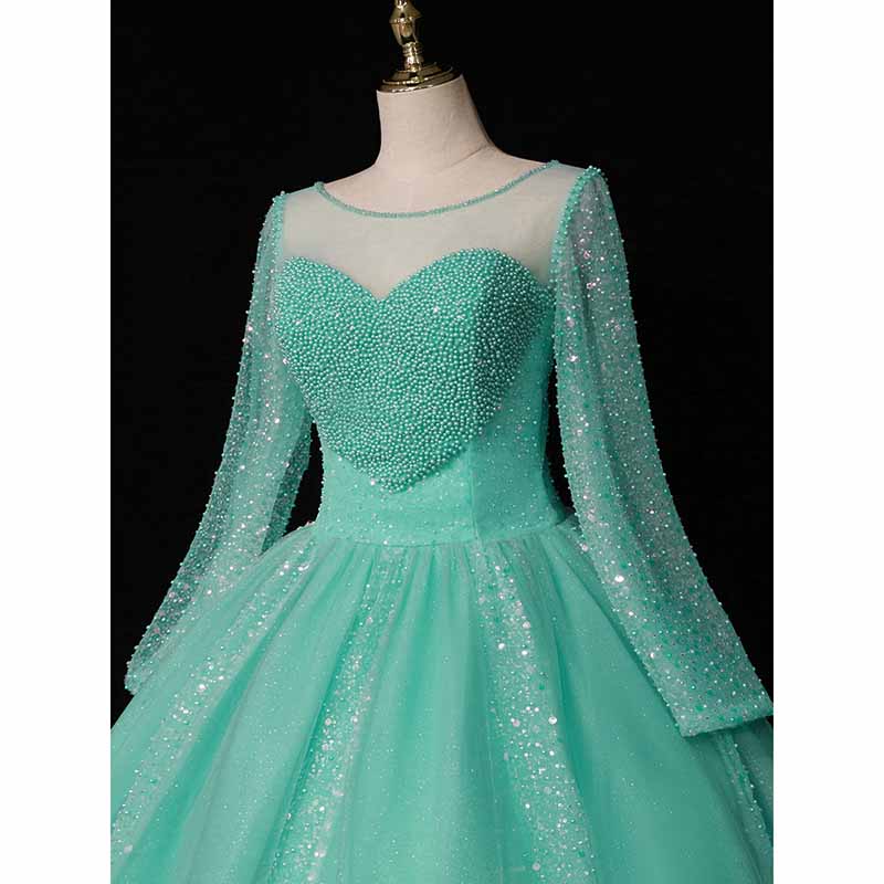 Glitter Sequins Long Sleeve Quinceanera Dresses Ball Gown Tulle Prom Dress