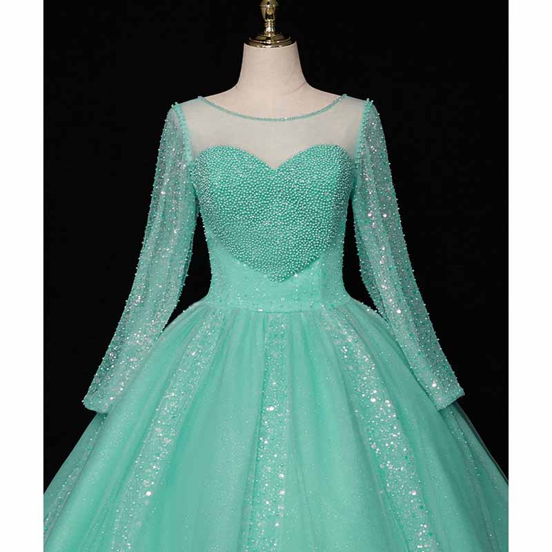 Glitter Sequins Long Sleeve Quinceanera Dresses Ball Gown Tulle Prom Dress