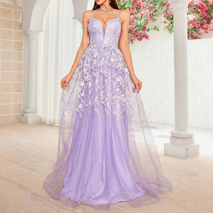 Lace V Neck Sleeveless Ball Party Dress – A Line Bridesmaid Gown for Formal Events