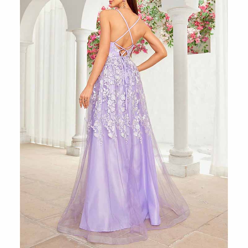 Lace V Neck Sleeveless Ball Party Dress – A Line Bridesmaid Gown for Formal Events