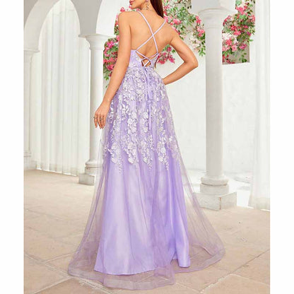 Lace V Neck Sleeveless Ball Party Dress – A Line Bridesmaid Gown for Formal Events
