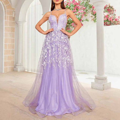 Lace V Neck Sleeveless Ball Party Dress – A Line Bridesmaid Gown for Formal Events