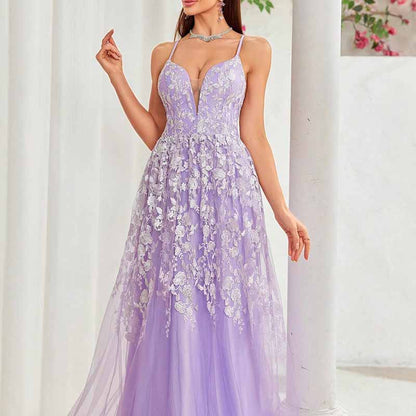 Lace V Neck Sleeveless Ball Party Dress – A Line Bridesmaid Gown for Formal Events