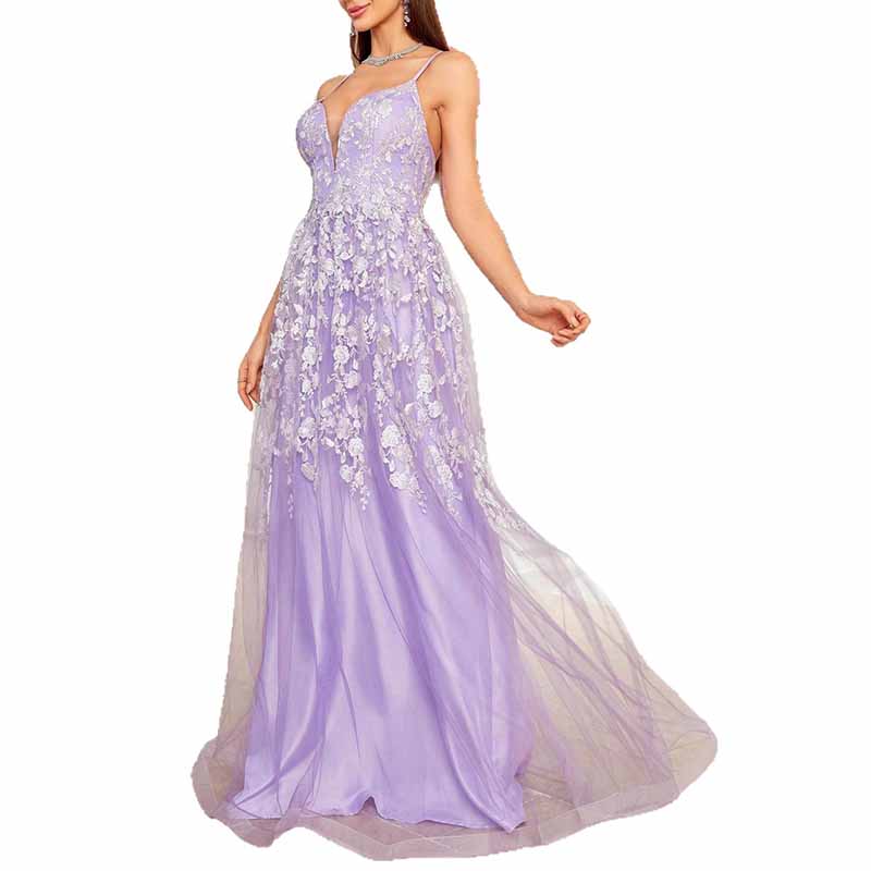 Lace V Neck Sleeveless Ball Party Dress – A Line Bridesmaid Gown for Formal Events