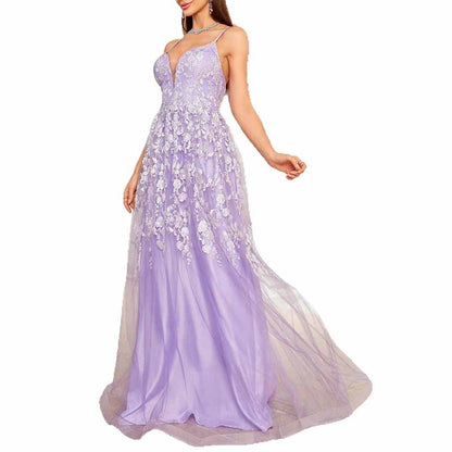 Lace V Neck Sleeveless Ball Party Dress – A Line Bridesmaid Gown for Formal Events