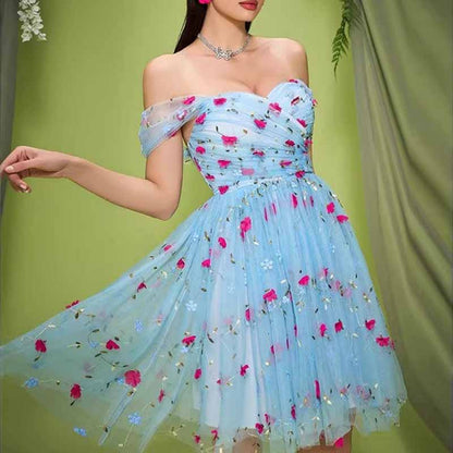 Short Tulle Homecoming Dress in Sky Blue – Cute & Flirty A-Line Dress for Celebration